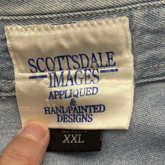 Scottsdale Images Appliqued Handpainted Denim Shirt Size XXL Blue Unique 32-8 - Picture 13 of 15